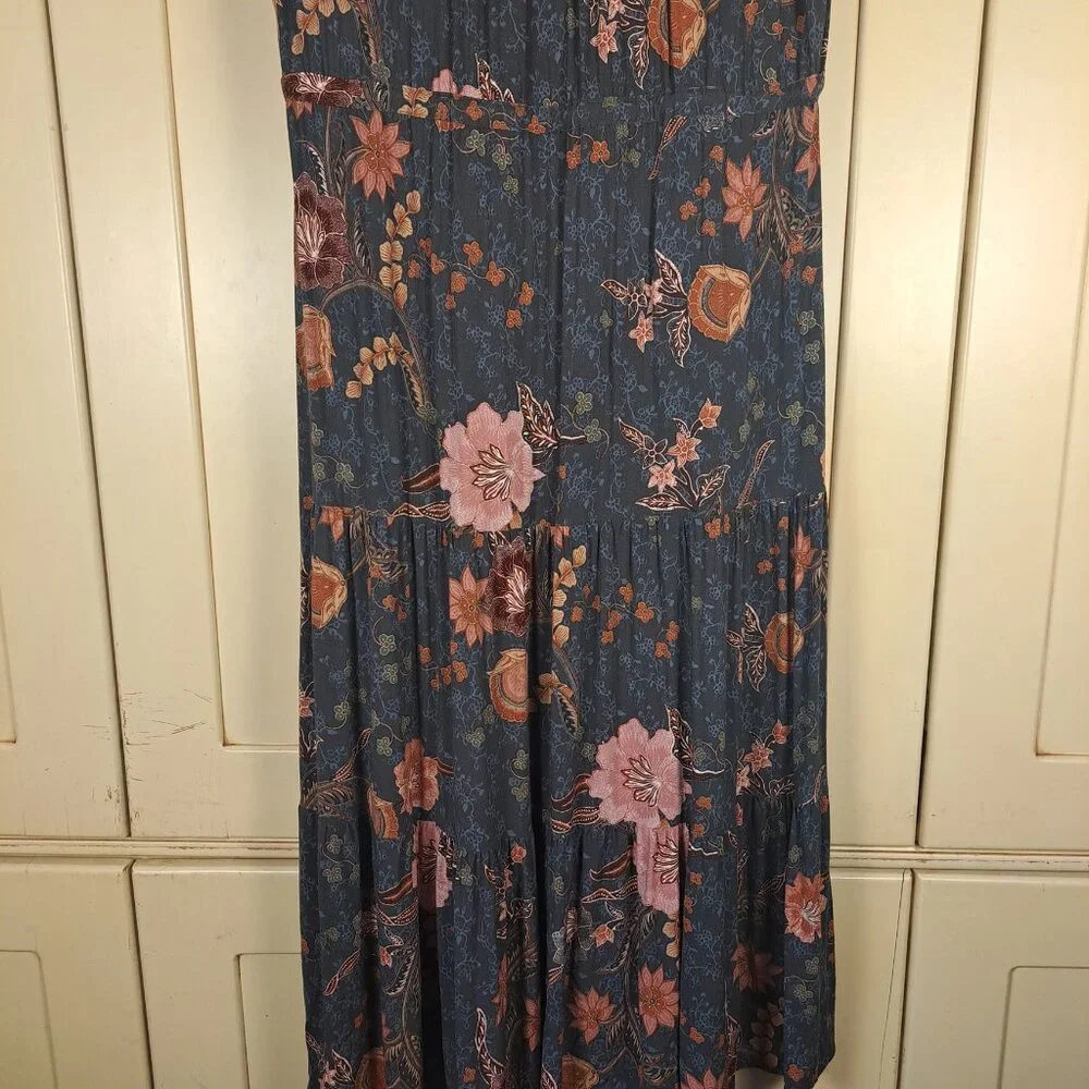 Knox Rose Midi Short Sleeve Blue Pink Floral Tiered Boho Print Dress Size Large - Picture 11 of 13